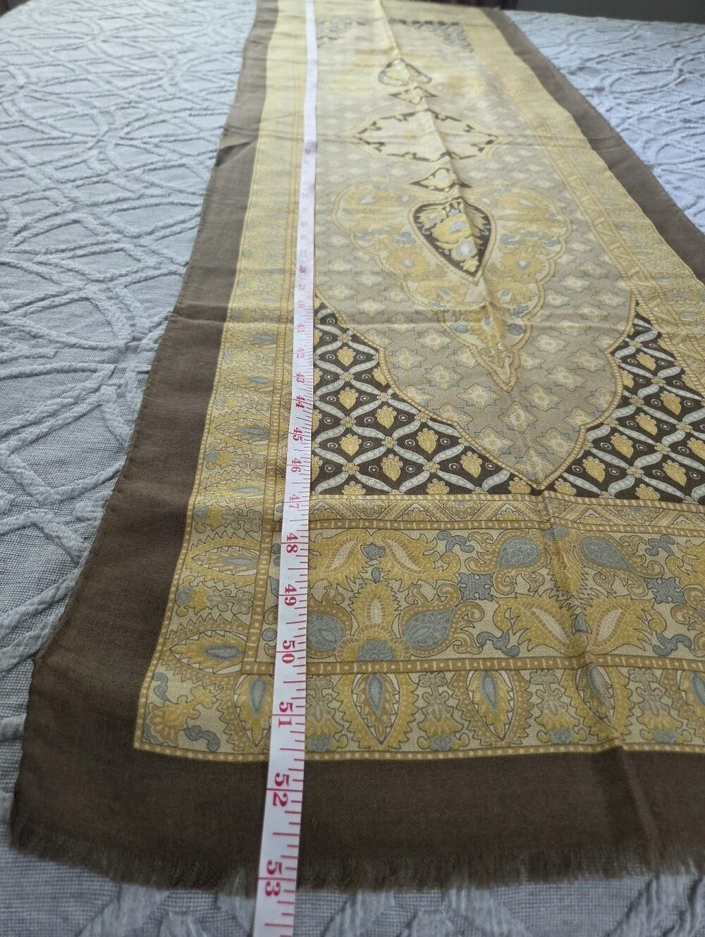 Authentic Etro Scarf Paisley Border Shawl in Gold and Olive